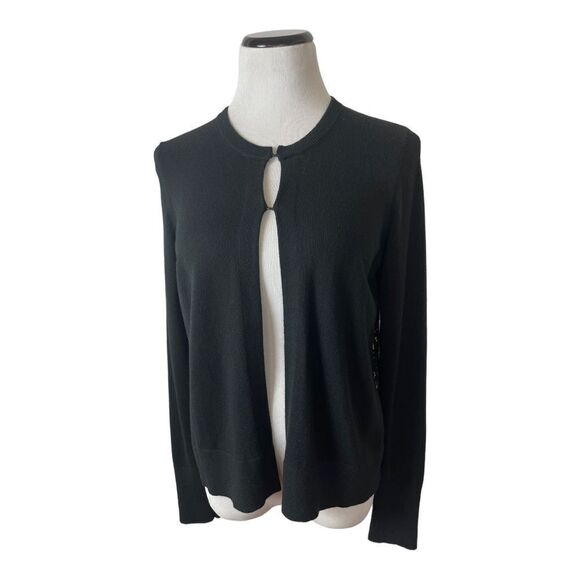 Ann Taylor Loft Classic Black Knit Cardigan Sweater Lace Back Long Sleeve Size S - Picture 1 of 10
